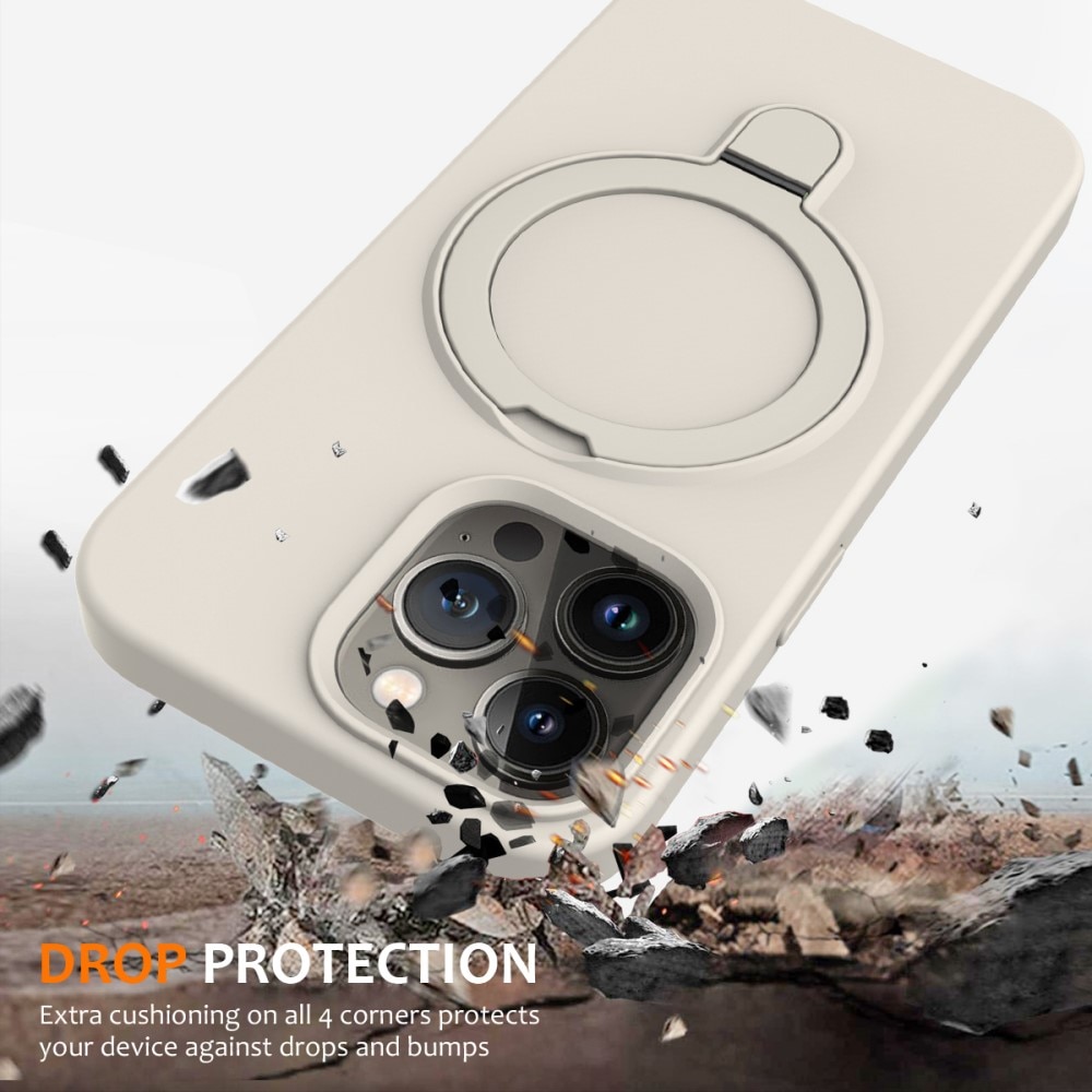 Silikonikuori Kickstand MagSafe iPhone 15 Pro beige