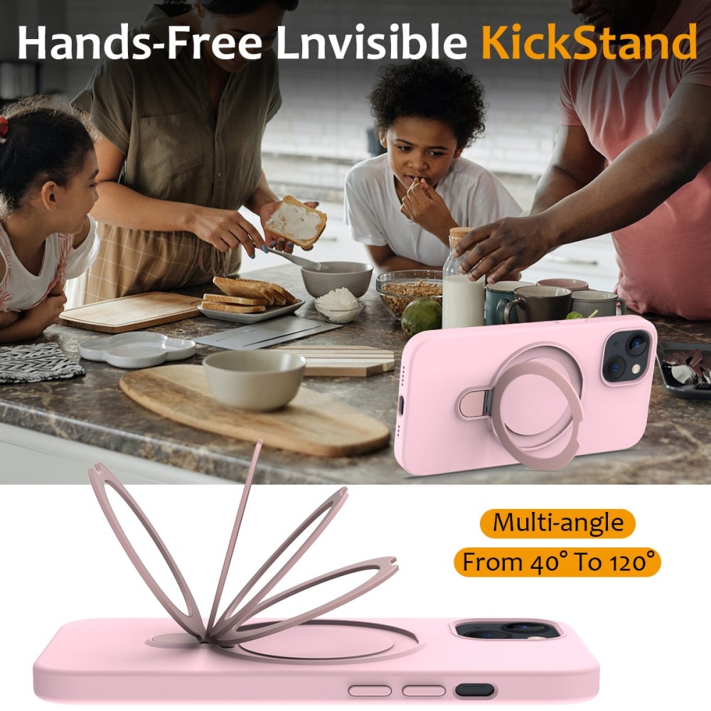 Silikonikuori Kickstand MagSafe iPhone 14 vaaleanpunainen