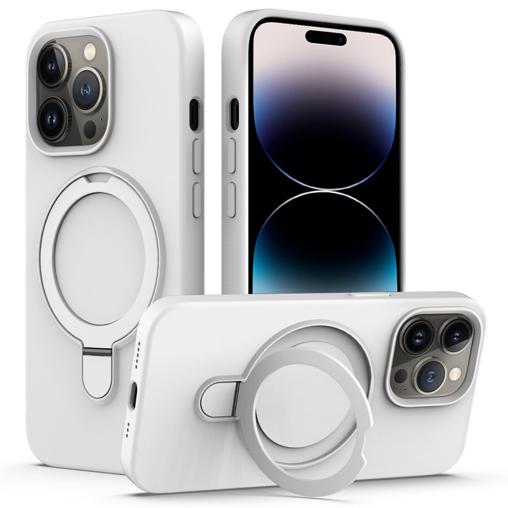 Silikonikuori Kickstand MagSafe iPhone 14 Pro valkoinen