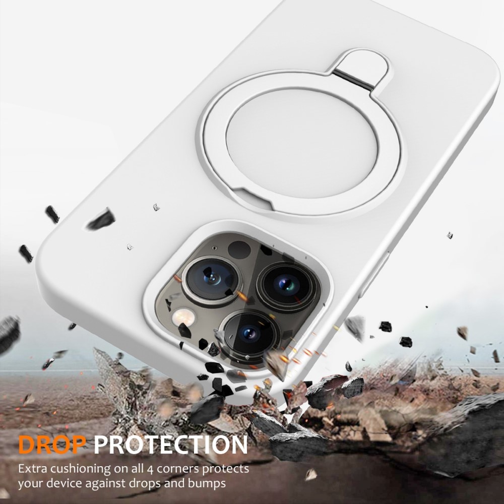 Silikonikuori Kickstand MagSafe iPhone 14 Pro valkoinen