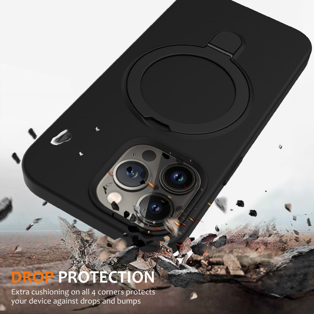 Silikonikuori Kickstand MagSafe iPhone 15 Pro Max musta