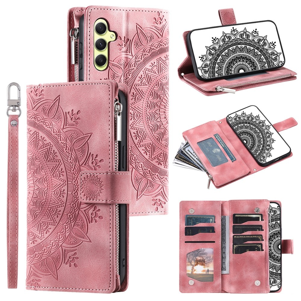 Lompakkolaukku Samsung Galaxy A55 Mandala vaaleanpunainen