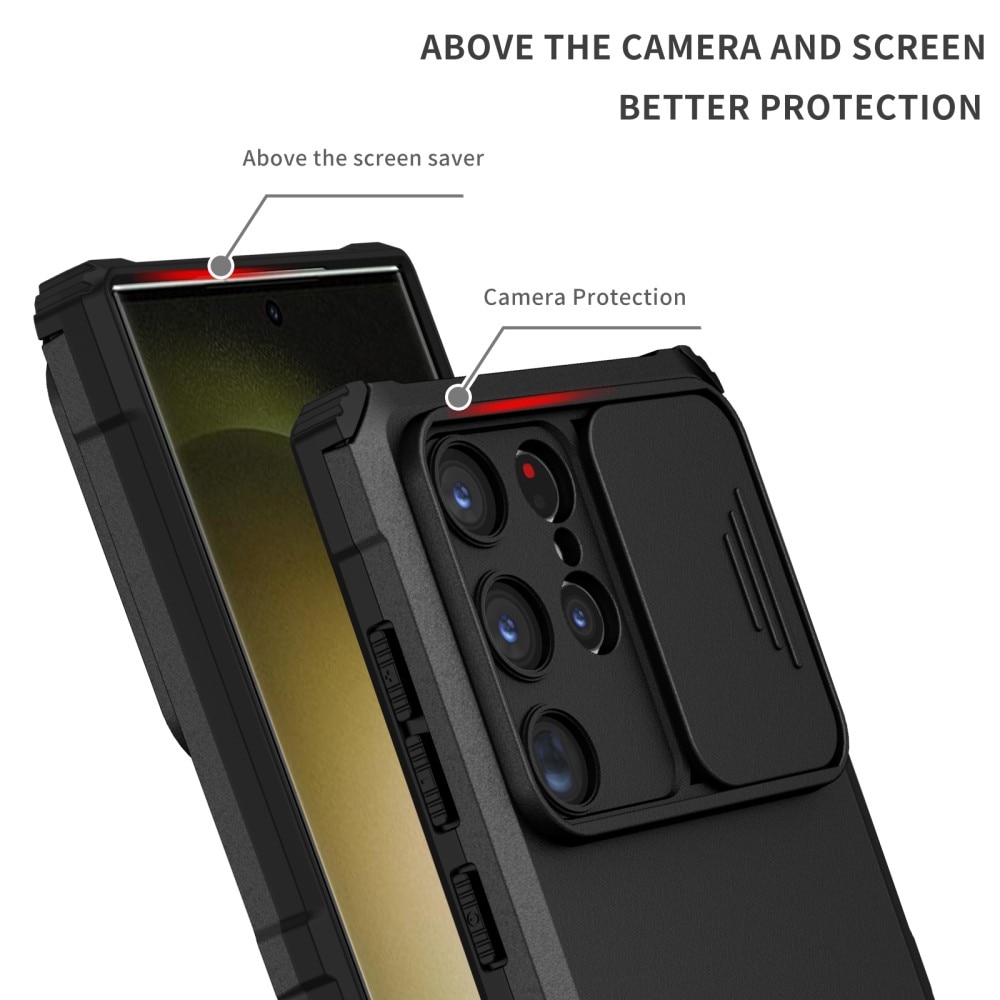 Samsung Galaxy S24 Ultra Kickstand Kotelo Kamerasuojalla musta