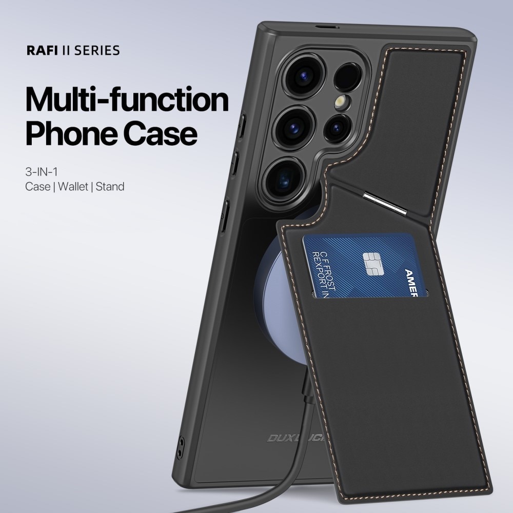 Rafi Series RFID MagSafe Wallet Stand Case Samsung Galaxy S24 Ultra musta