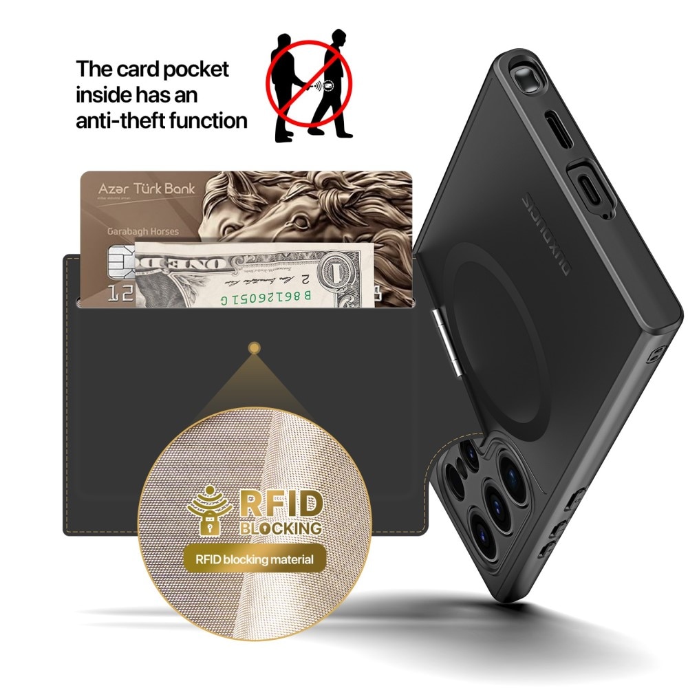 Rafi Series RFID MagSafe Wallet Stand Case Samsung Galaxy S24 Ultra musta