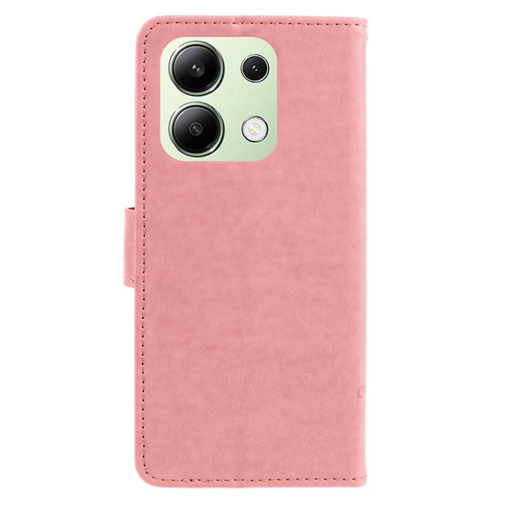 Nahkakotelo Perhonen Xiaomi Redmi Note 13 4G vaaleanpunainen