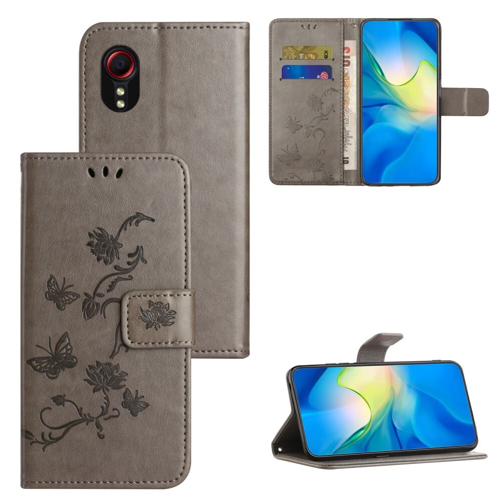 Nahkakotelo Perhonen Samsung Galaxy Xcover 7 harmaa