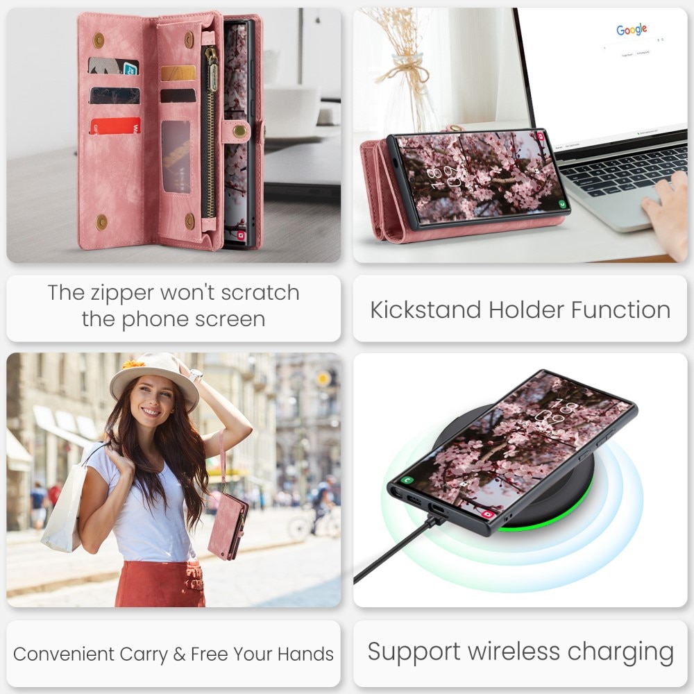 Multi-slot Suojakotelo Samsung Galaxy S24 Ultra vaaleanpunainen