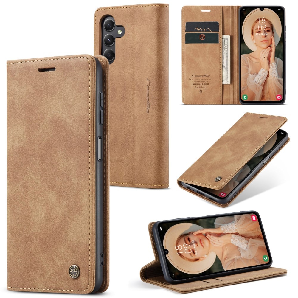 Slim Lompakkokotelo Samsung Galaxy A15 cognac