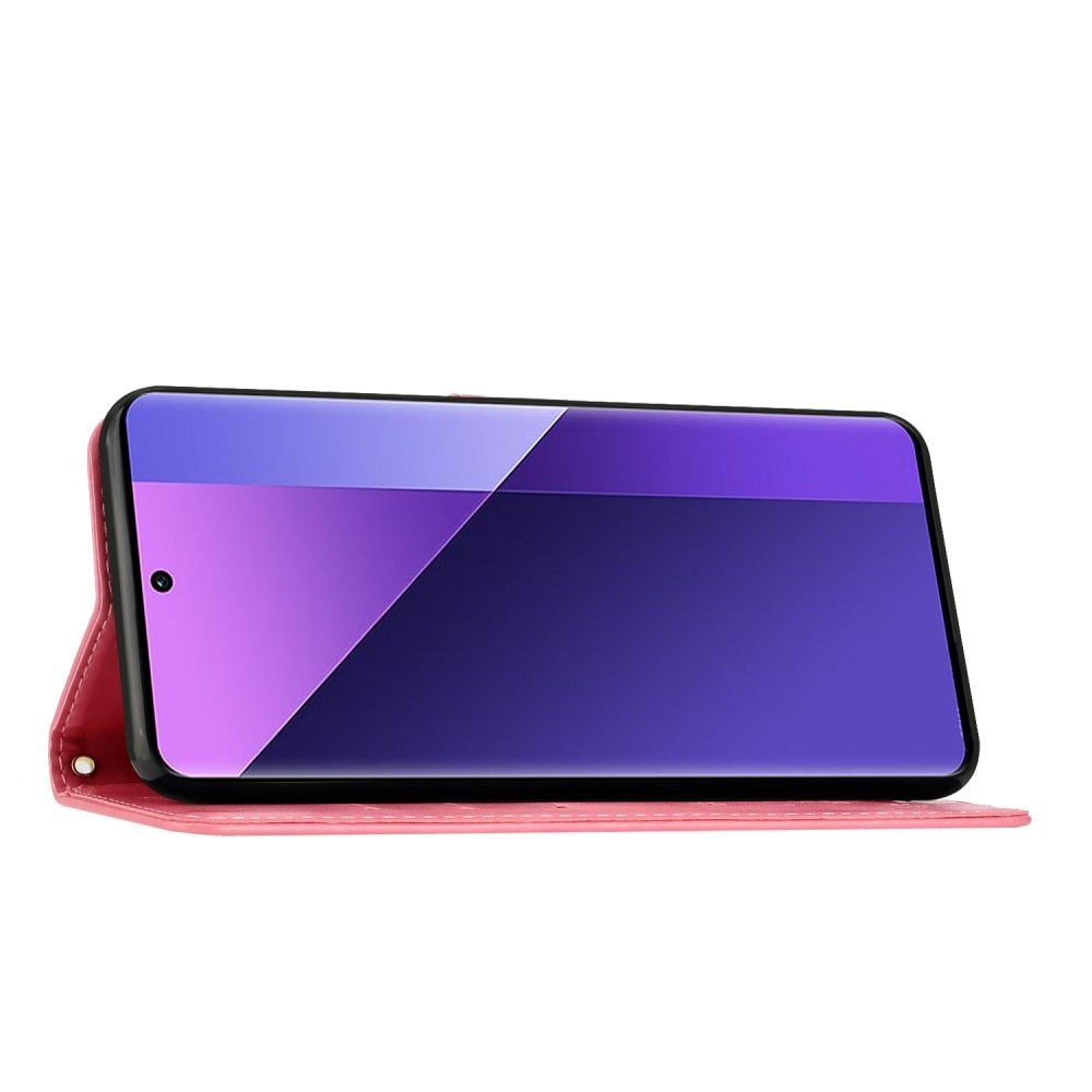Nahkakotelo Perhonen Xiaomi Redmi 13C vaaleanpunainen