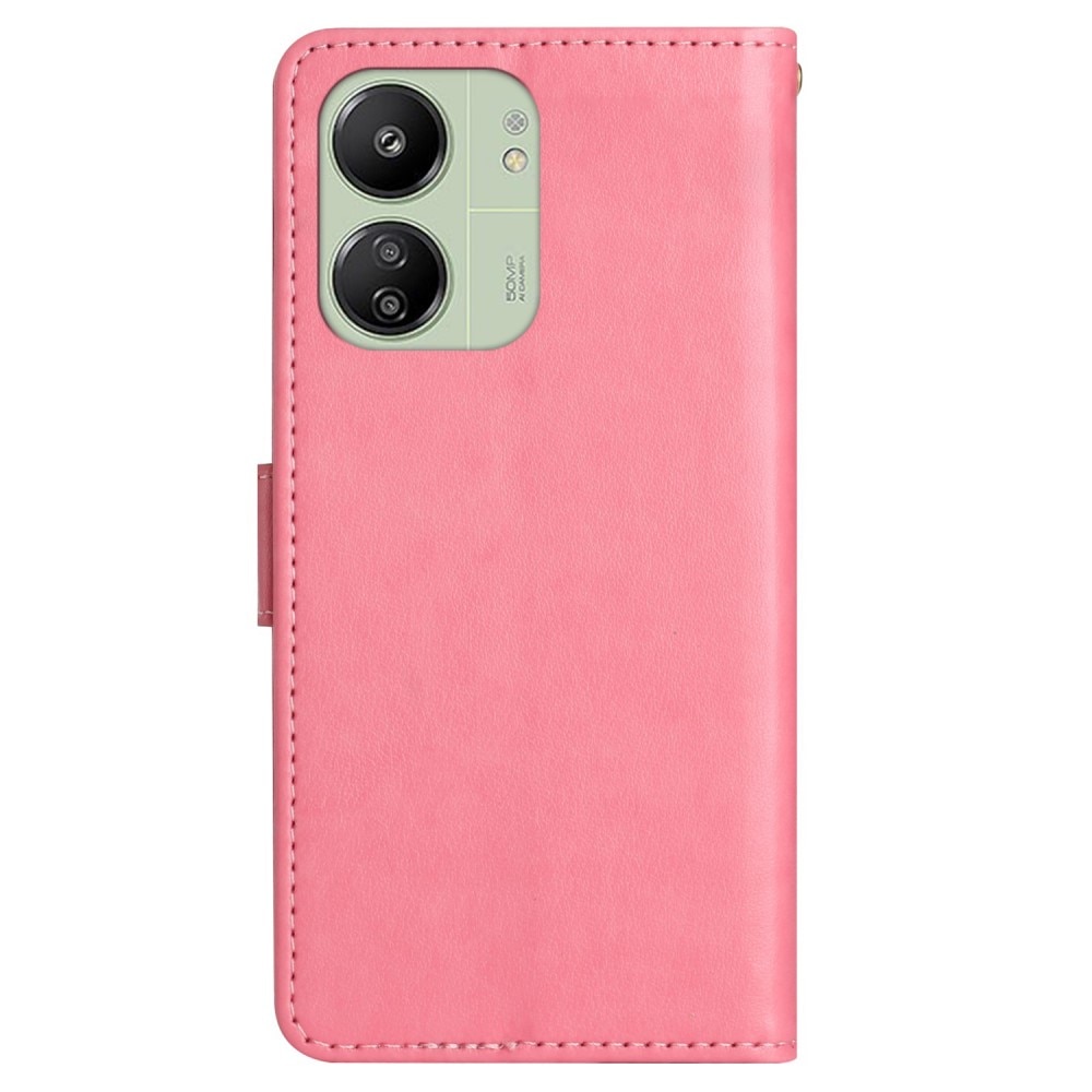 Nahkakotelo Perhonen Xiaomi Redmi 13C vaaleanpunainen
