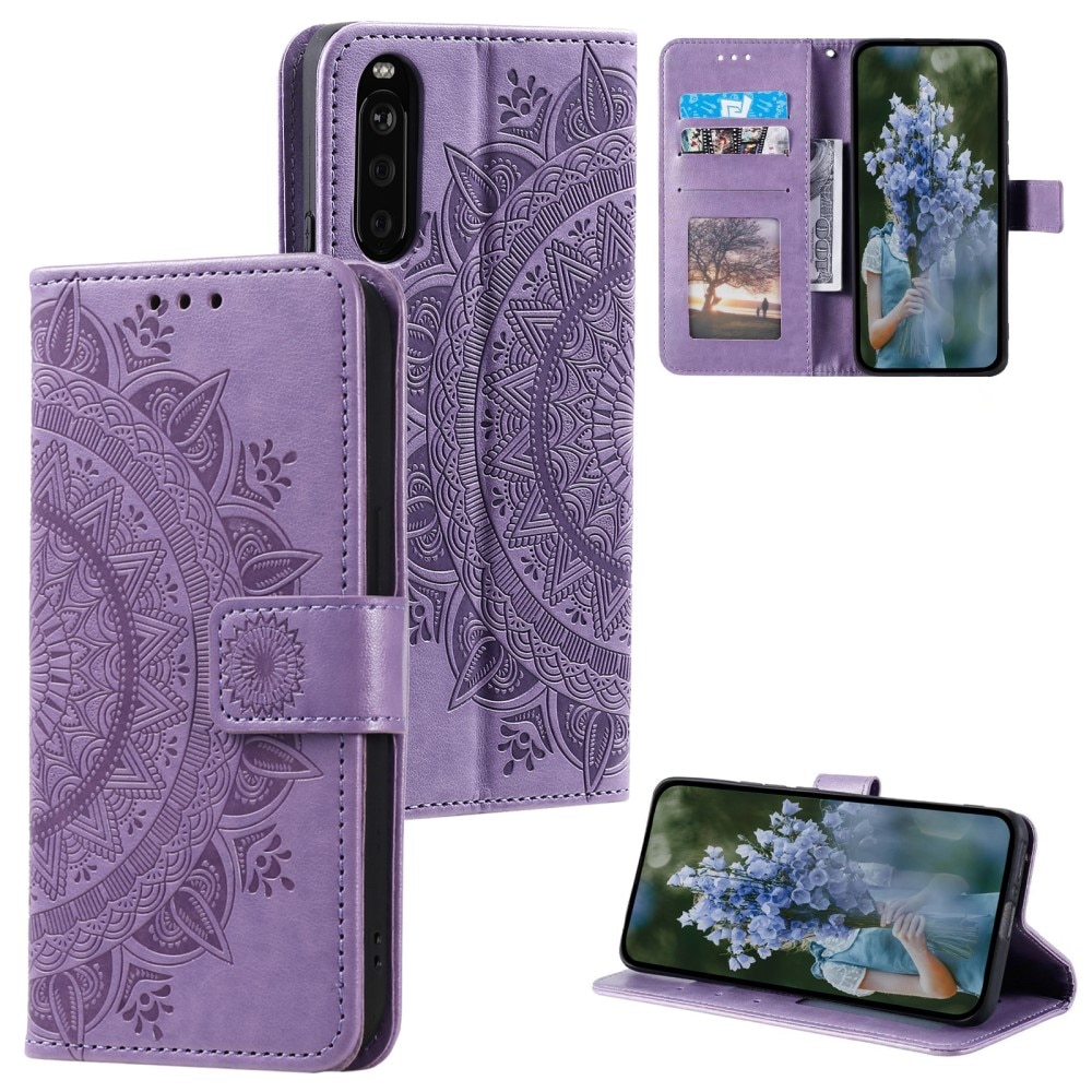 Nahkakotelo Mandala Sony Xperia 10 VI liila