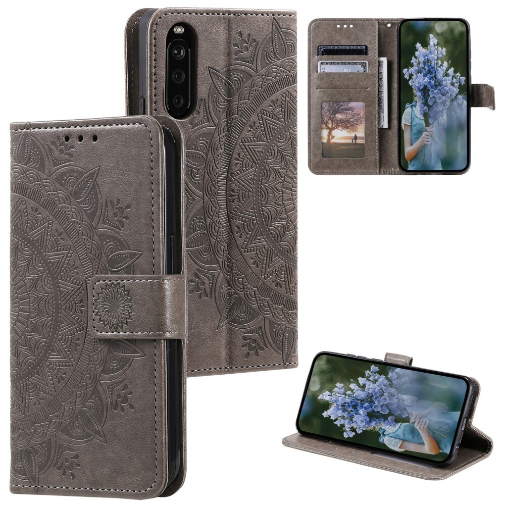 Nahkakotelo Mandala Sony Xperia 10 VI harmaa