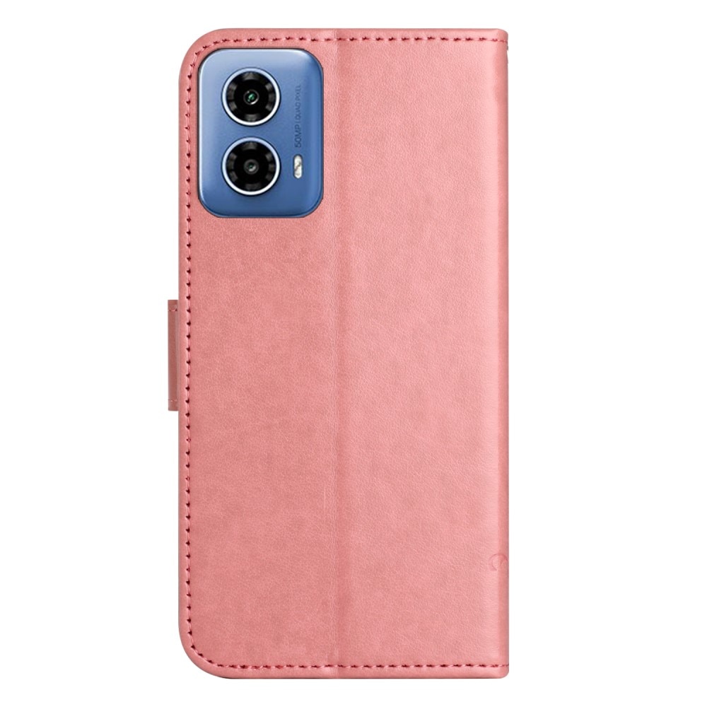 Nahkakotelo Perhonen Motorola Moto G24 vaaleanpunainen