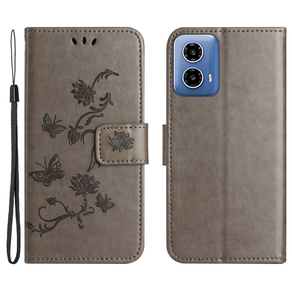 Nahkakotelo Perhonen Motorola Moto G04 Harmaa