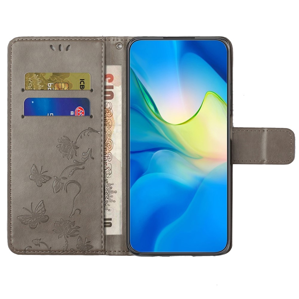 Nahkakotelo Perhonen Motorola Moto G04 Harmaa