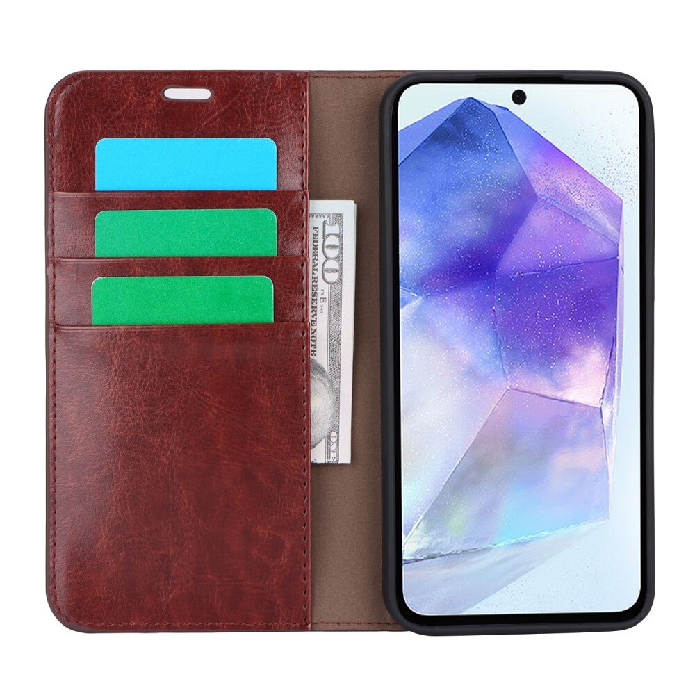 Suojakotelo Aito Nahka Samsung Galaxy A55 Ttummanruskea