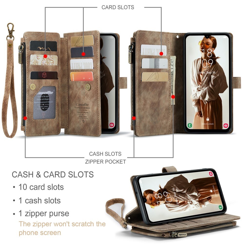 Zipper Wallet Samsung Galaxy A15 ruskea