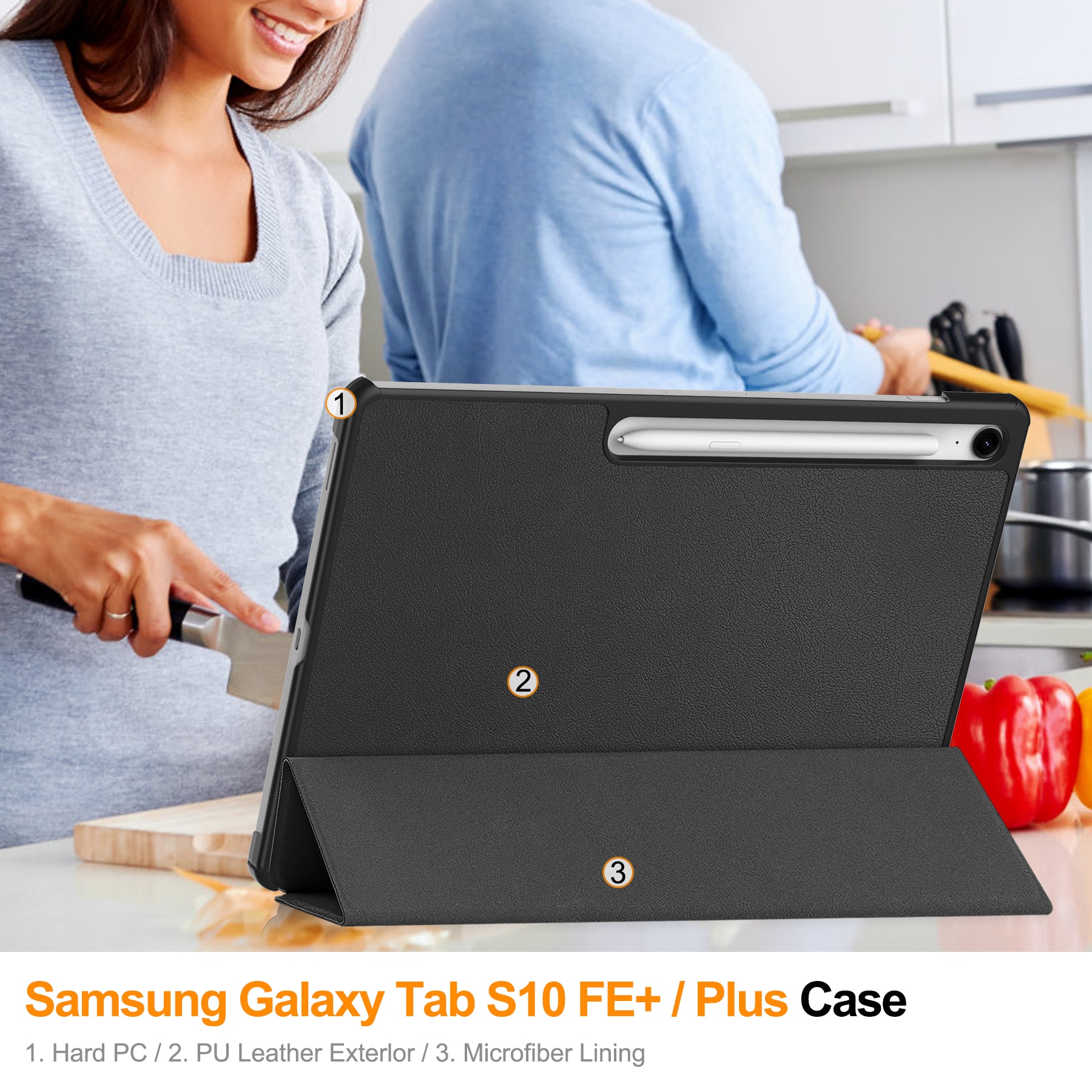 Kotelo Tri-fold Samsung Galaxy Tab S10 FE Plus Musta