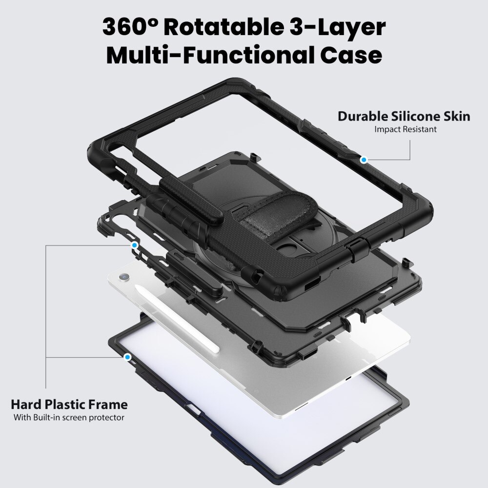 Iskunkestävä Full Protection Hybridikuori Samsung Galaxy Tab S10 FE Plus musta