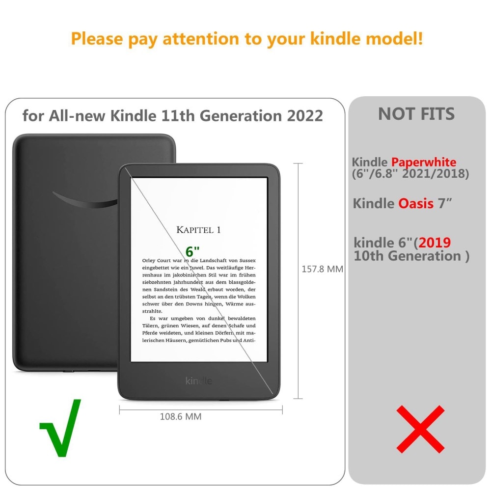 Amazon Kindle 2022 11th gen Kotelo käsihihna musta