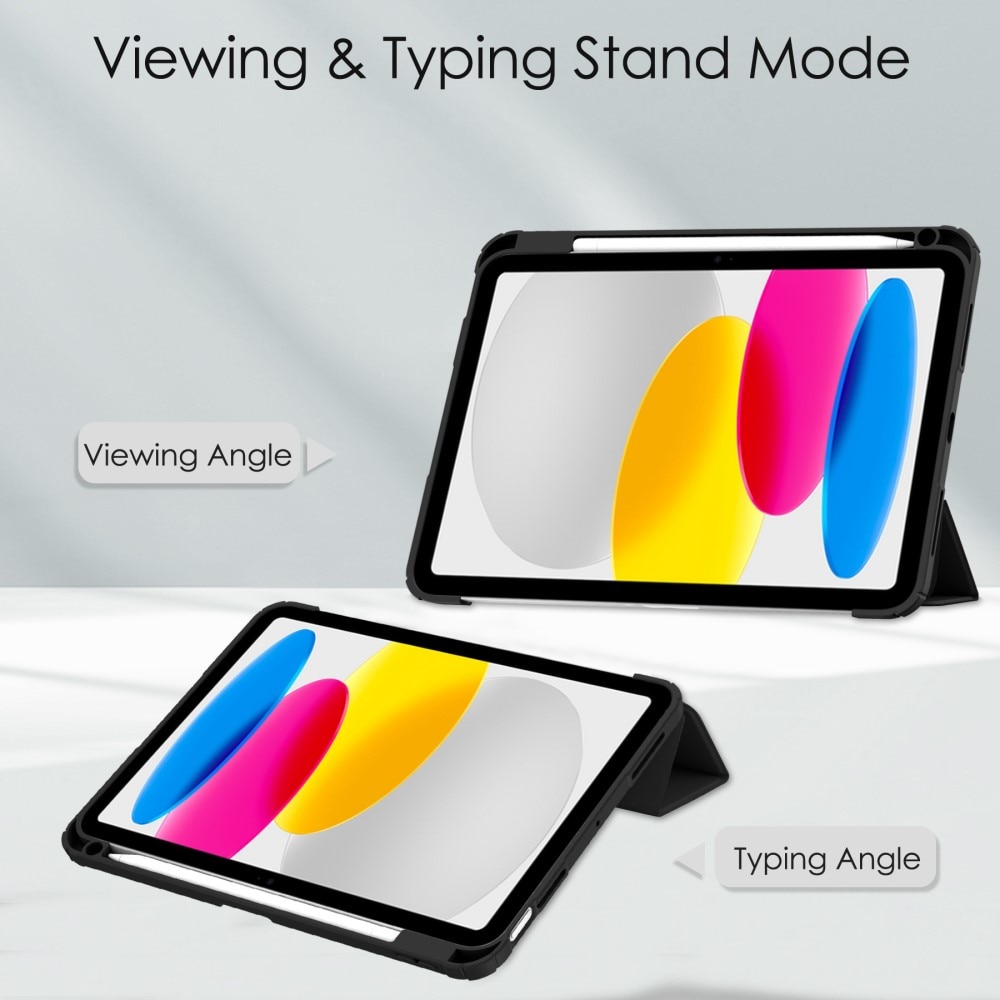 iPad 10.9 10th Gen (2022) Kotelo Tri-fold Kynäpidikkeellä musta/kirkas