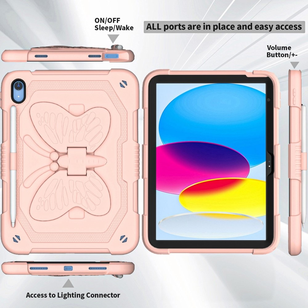 Hybridikuori perhonen iPad 10.9 10th Gen (2022) vaaleanpunainen