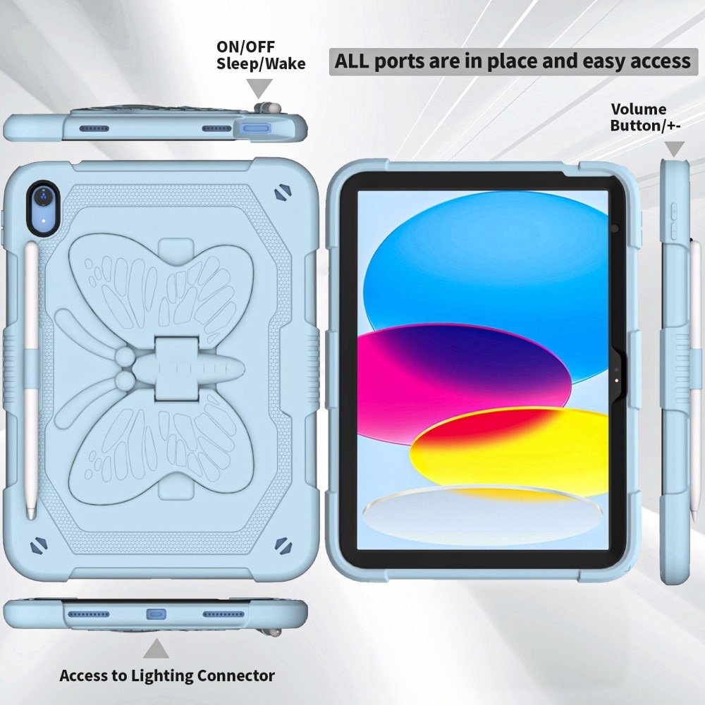 Hybridikuori perhonen iPad 10.9 10th Gen (2022) sininen