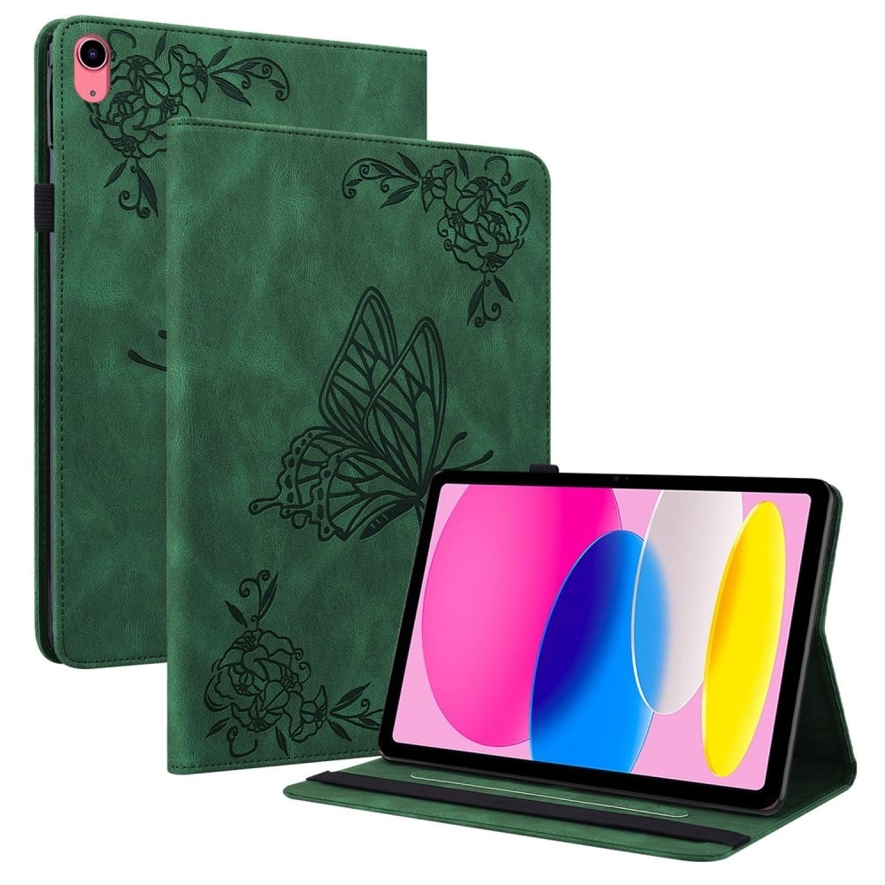 Nahkakotelo Perhonen iPad 10.9 2022 (10th gen) vihreä