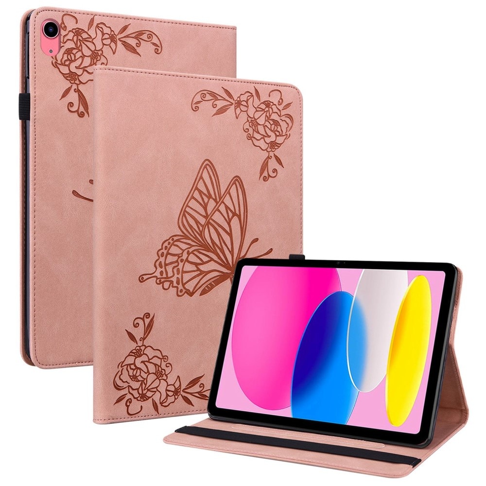 Nahkakotelo Perhonen iPad 10.9 2022 (10th gen) vaaleanpunainen
