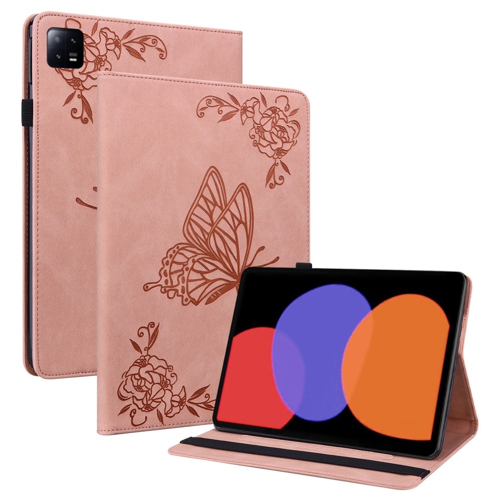 Nahkakotelo Perhonen Xiaomi Pad 6 Vaaleanpunainen
