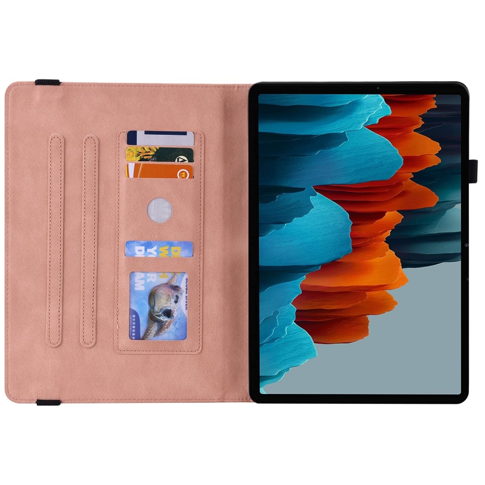 Nahkakotelo Perhonen Samsung Galaxy Tab S7 FE vaaleanpunainen