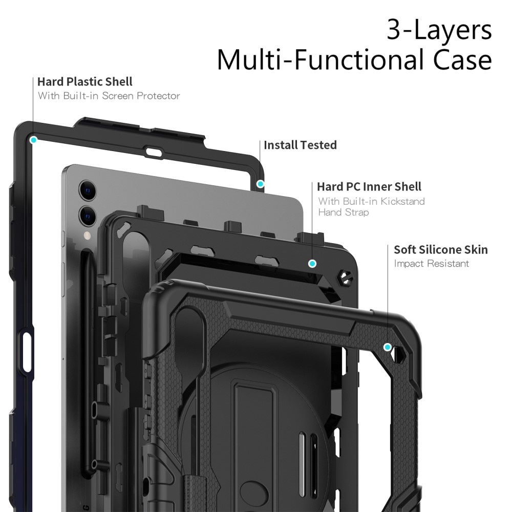 Iskunkestävä Full Protection Hybridikuori Samsung Galaxy Tab S9 Plus musta