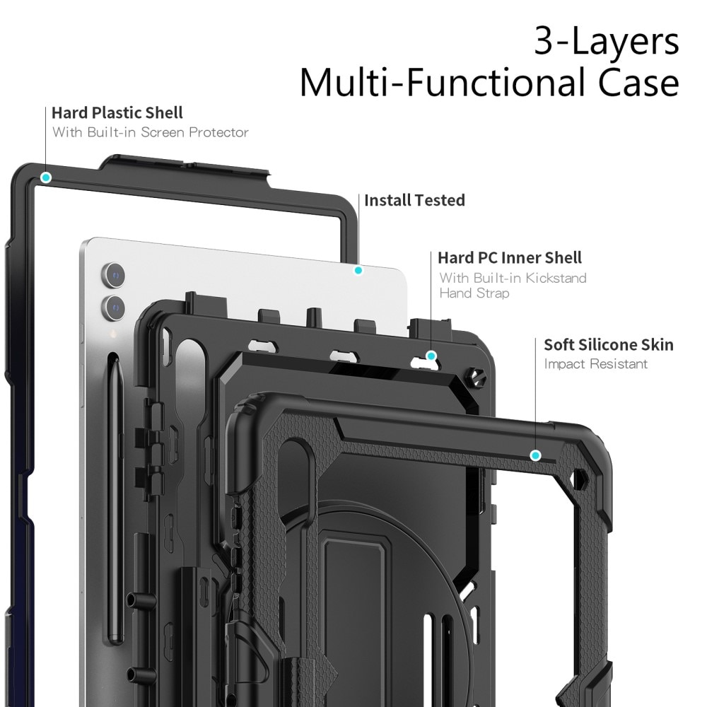 Iskunkestävä Full Protection Hybridikuori Samsung Galaxy Tab S9 Ultra musta