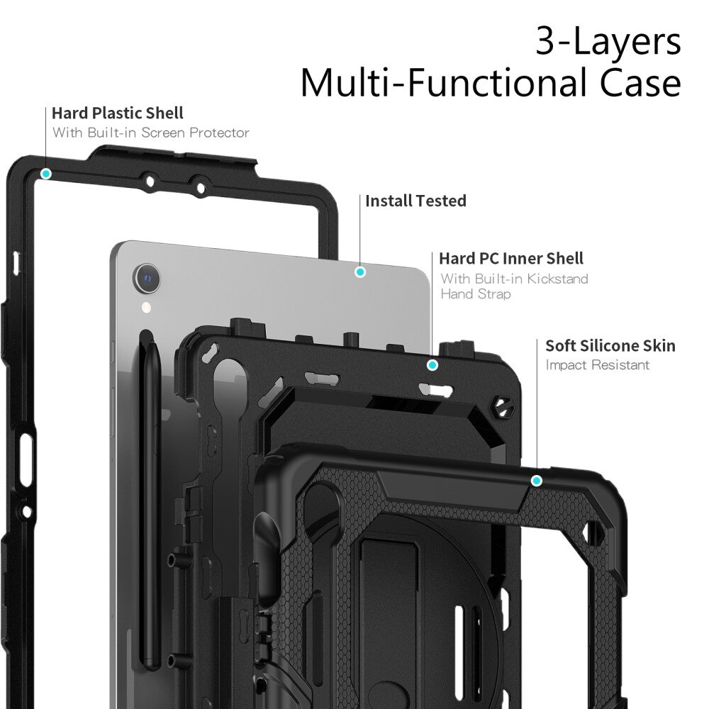 Iskunkestävä Full Protection Hybridikuori Samsung Galaxy Tab S9 musta