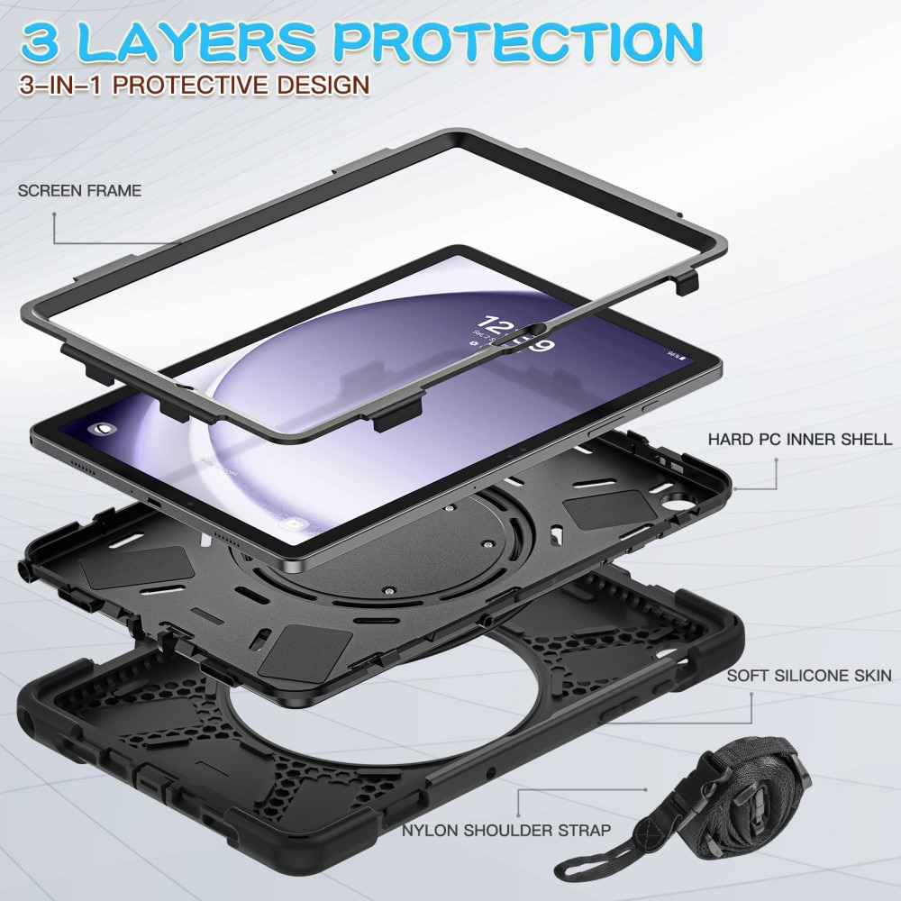 Tukitelineellä varustettu hybridikuori olkahihnalla Samsung Galaxy Tab A9 Plus musta