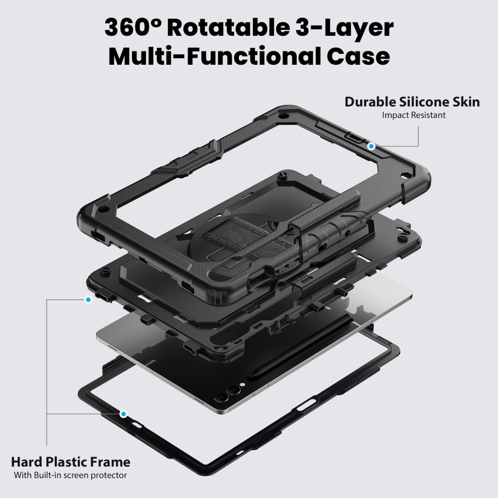 Iskunkestävä Full Protection Hybridikuori Samsung Galaxy Tab S9 FE Plus musta