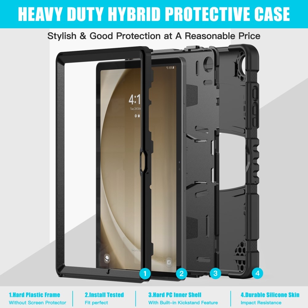 Iskunkestävä Hybridikuori Kickstand Samsung Galaxy Tab A9 Plus musta
