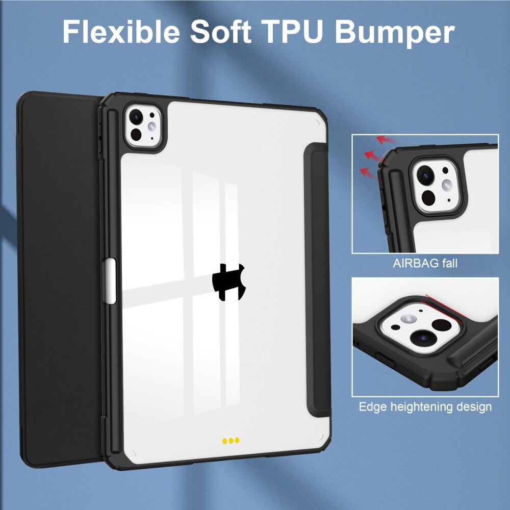 Apple iPad Pro 11 5th Gen (2024) Kotelo Tri-fold Kynäpidikkeellä Musta/läpinäkyvä