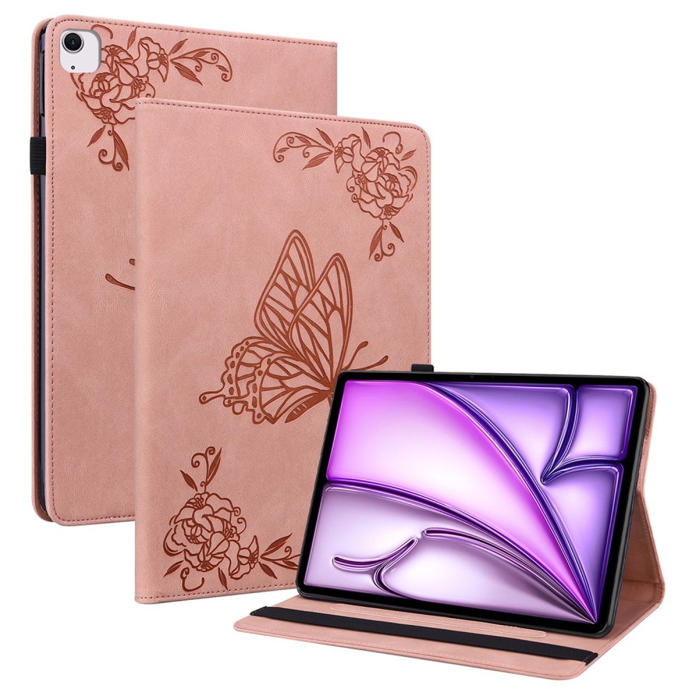 Nahkakotelo Perhonen iPad Air 11 6th Gen (2024) vaaleanpunainen