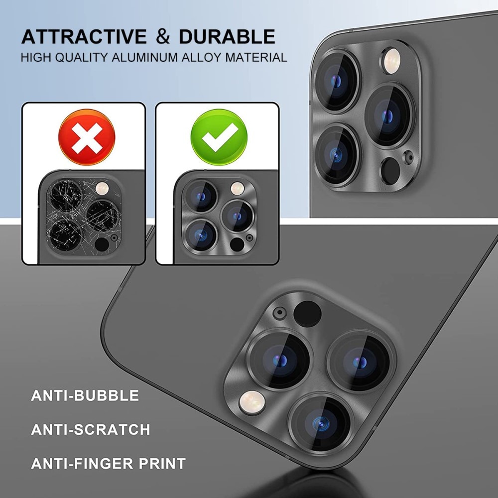 Panssarilasi Takakameroille alumiiniseos iPhone 14 Pro Max musta