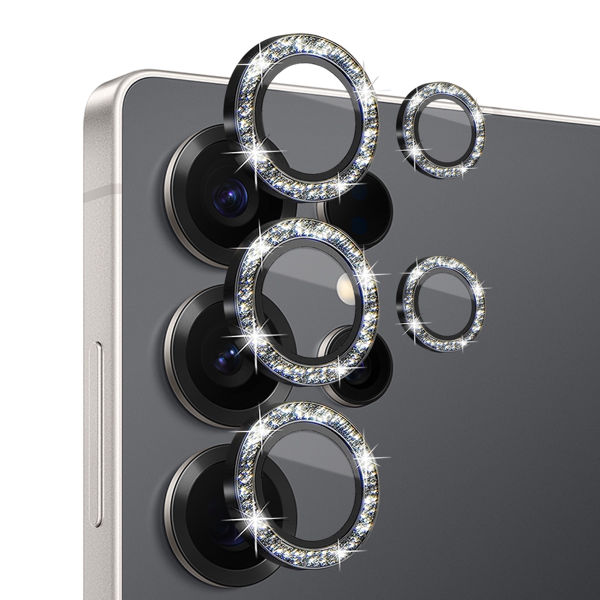 Glitter Panssarilasi Kameran Linssinsuojus Samsung Galaxy S25 Ultra Musta