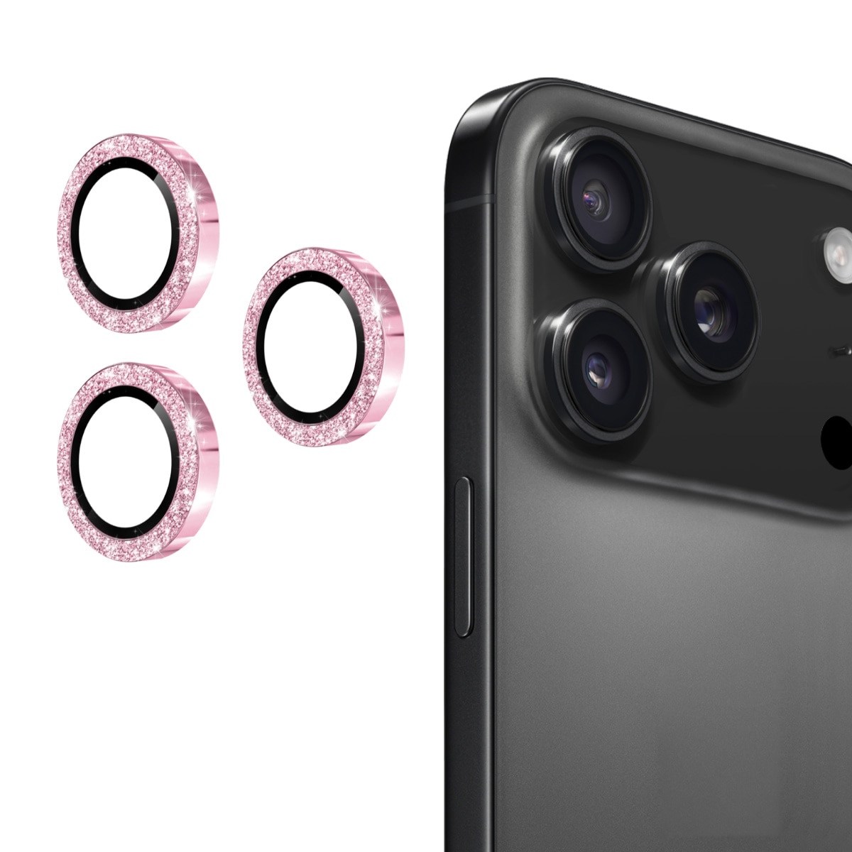 Glitter Linssinsuojus lasi+alumiiniseos iPhone 17 Pro Vaaleanpunainen