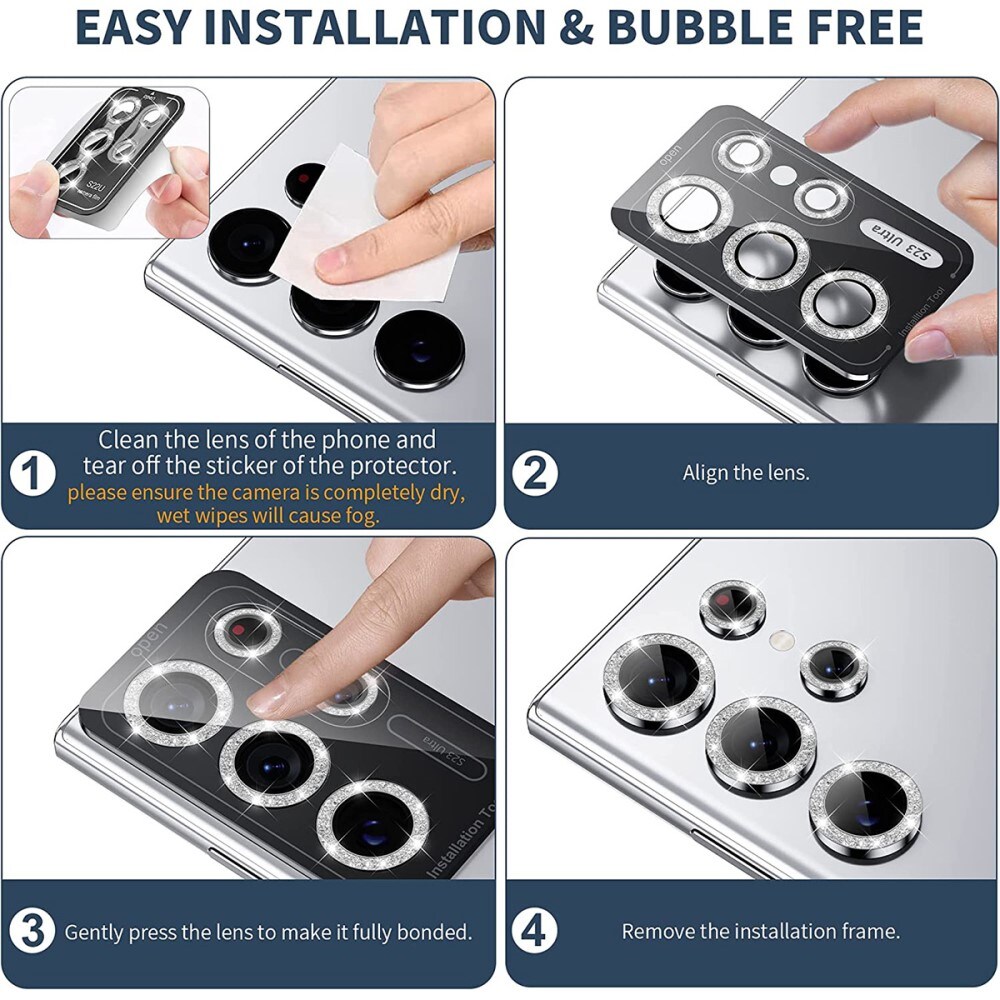 Glitter Linssinsuojus lasi+alumiiniseos Samsung Galaxy S23 Ultra kulta