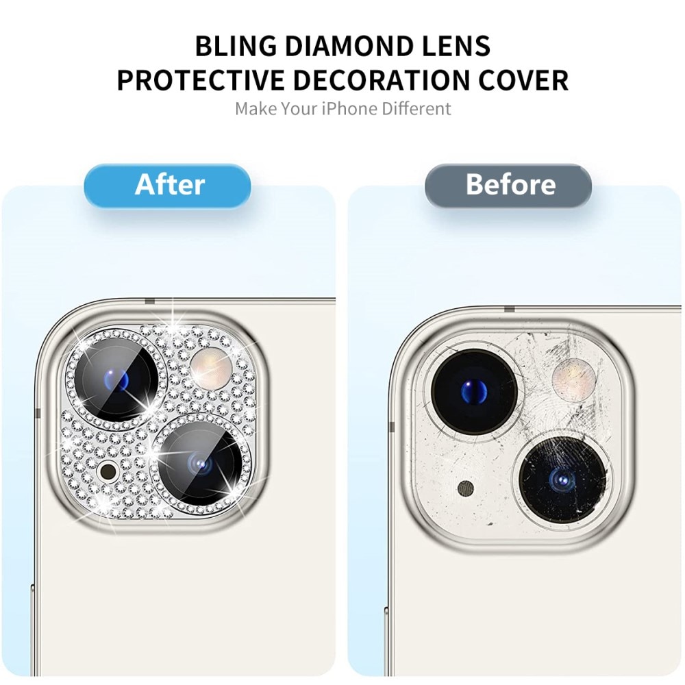 Glitter Panssarilasi Takakameroille alumiiniseos iPhone 14 Plus hopea