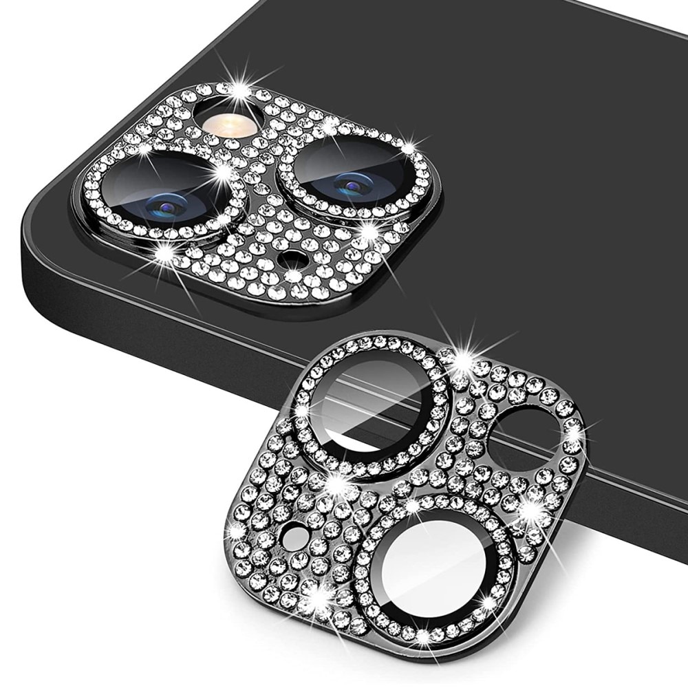 Glitter Panssarilasi Takakameroille alumiiniseos iPhone 14 Plus musta