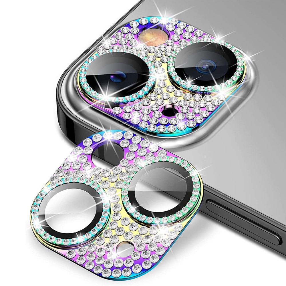 Glitter Panssarilasi Takakameroille alumiiniseos iPhone 14 sateenkaari