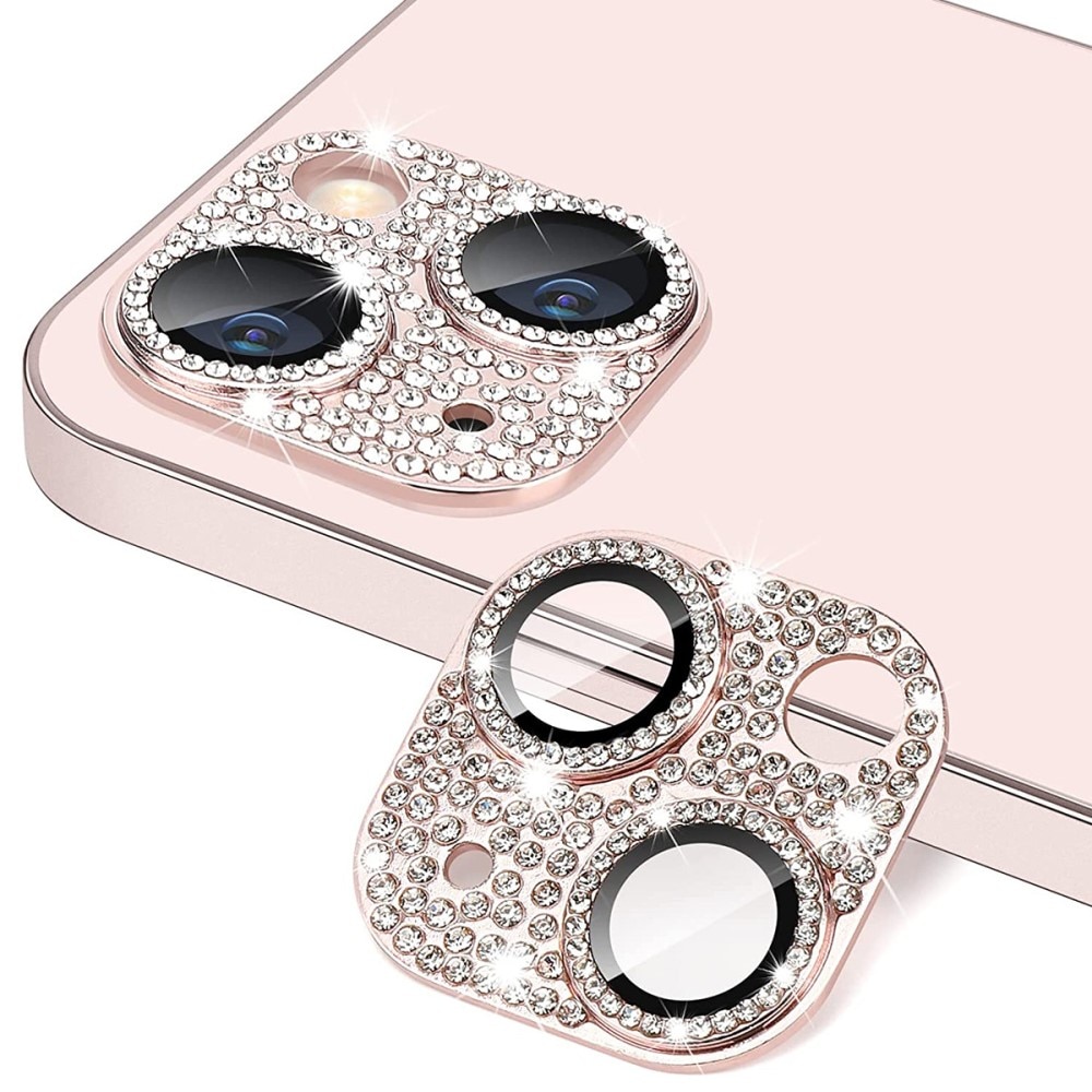 Glitter Panssarilasi Takakameroille alumiiniseos iPhone 13 Mini vaaleanpunainen