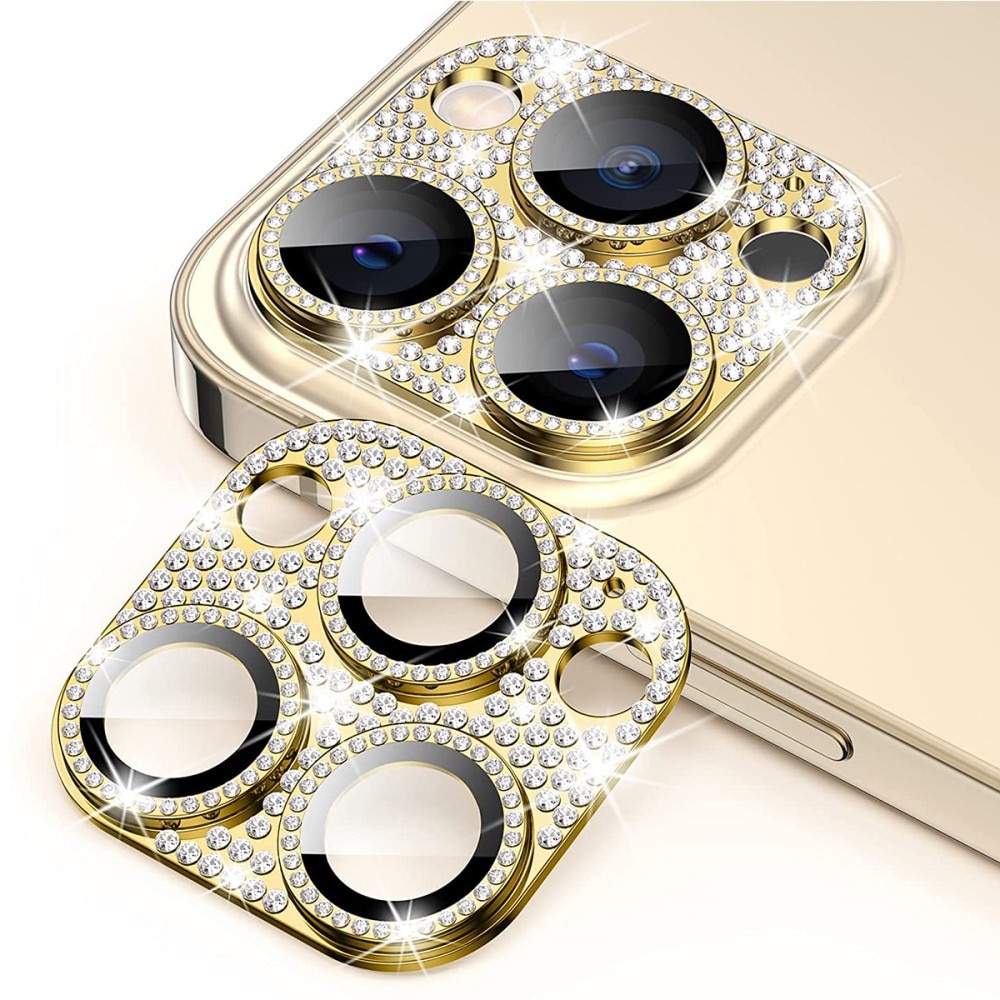 Glitter Panssarilasi Takakameroille alumiiniseos iPhone 13 Pro Max kulta