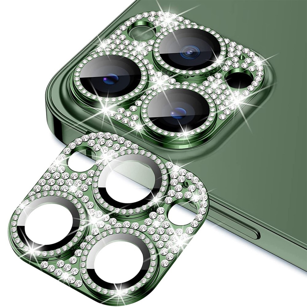 Glitter Panssarilasi Takakameroille alumiiniseos iPhone 13 Pro Max vihreä